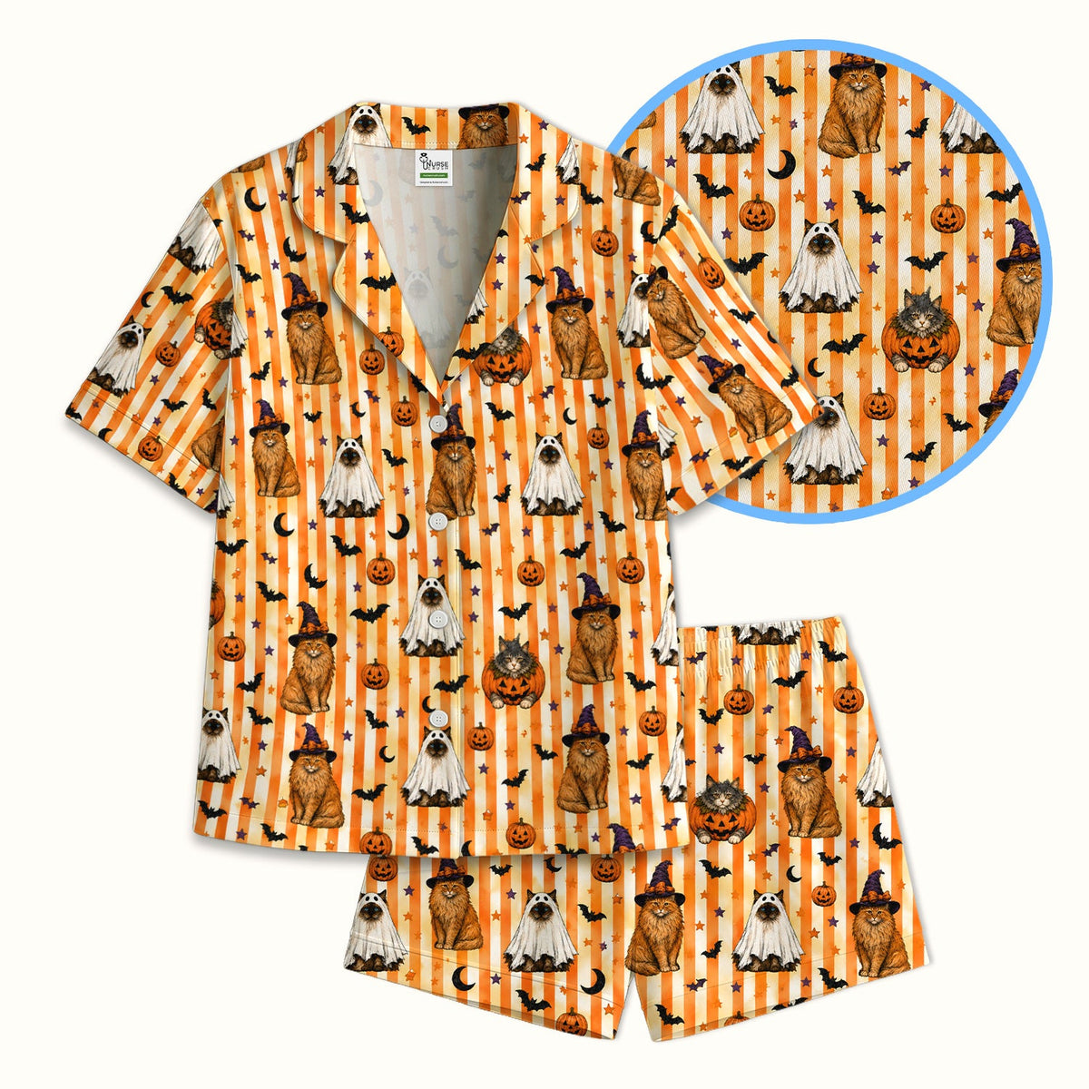 Cat Print Pajama Set - Halloween Gift For Nurse