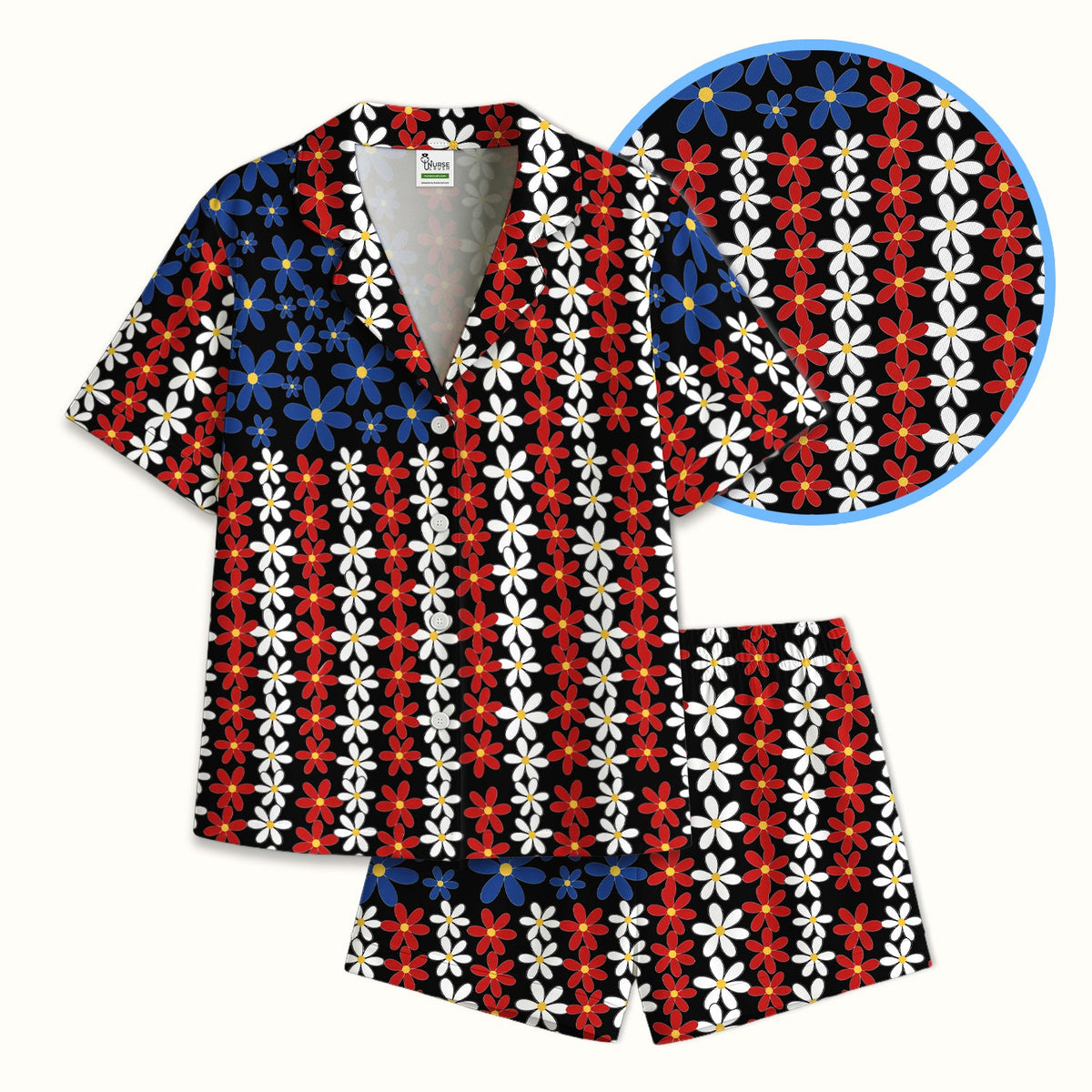 Retro Red Blue Daisy Pajama Set
