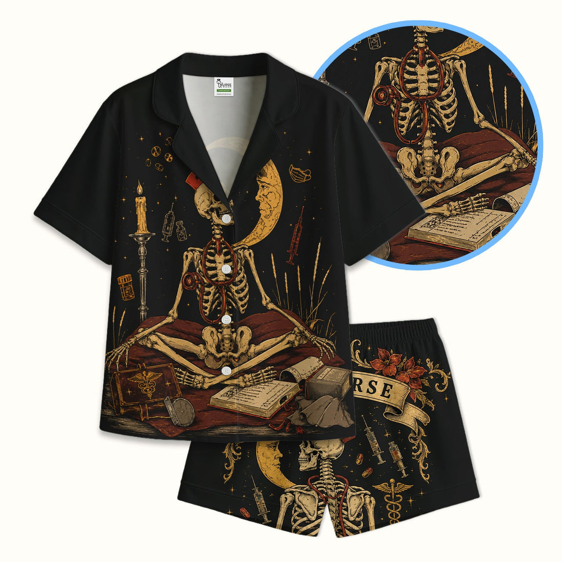 Breast Cancer Skeleton Nurse Pajama Set