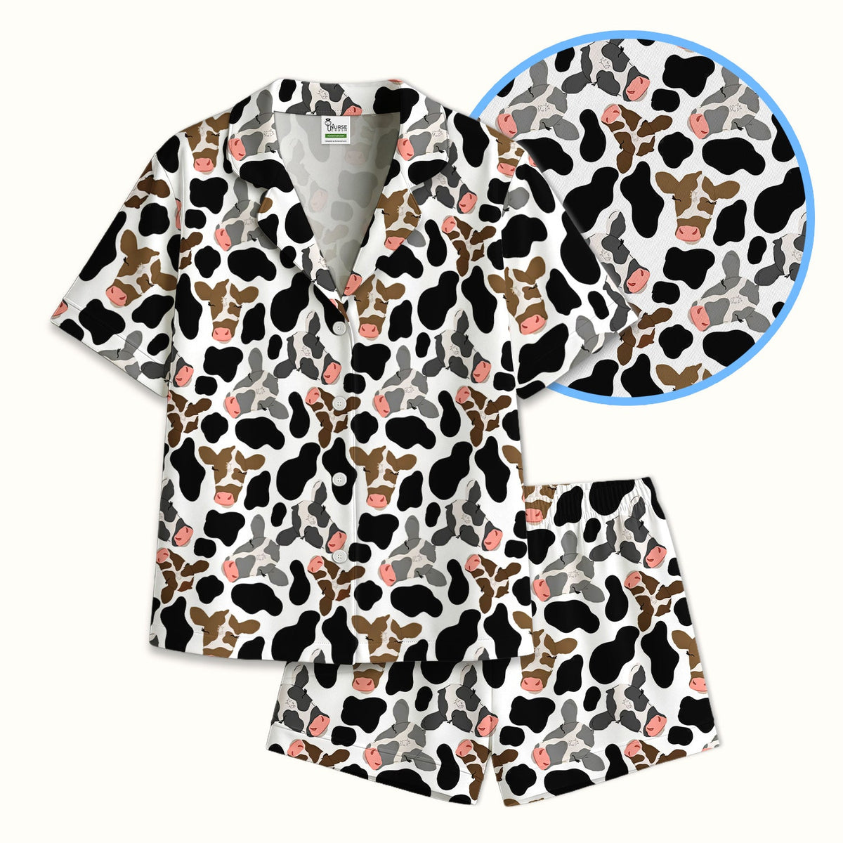 Cow Face Black White Nurse Pajama Set
