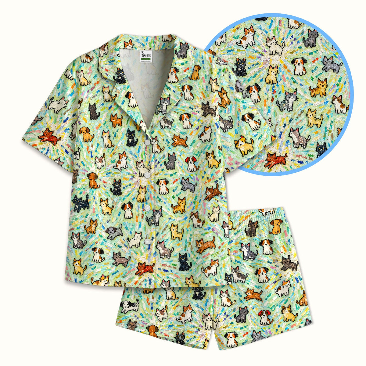 Colorful Cats Dogs Doodle Pajama Set