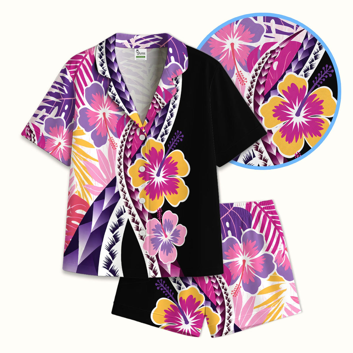 Tropical Hibiscus Leaf Nurse Pajama Set