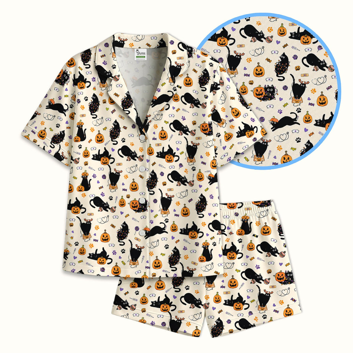 Pumpkin Black Cat Pajama Set