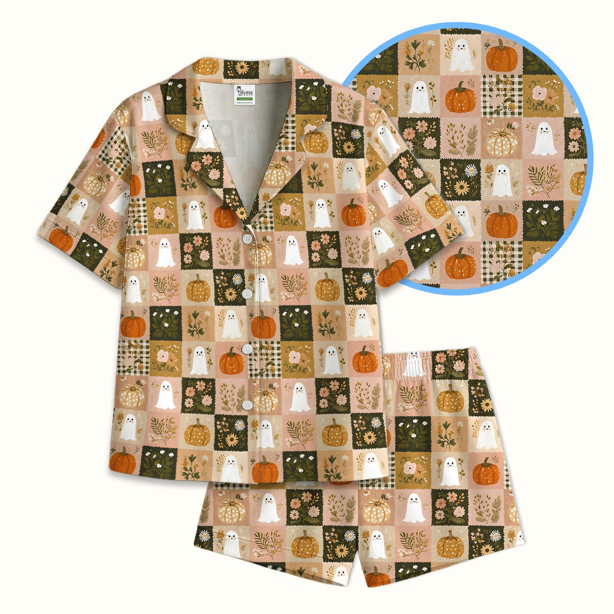 Halloween Ghost Pumpkin Patchwork Pajama Set