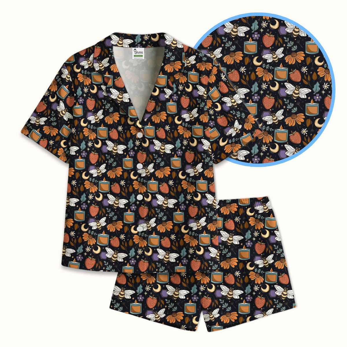 Bee Strawberry Floral Candle Pajama Set