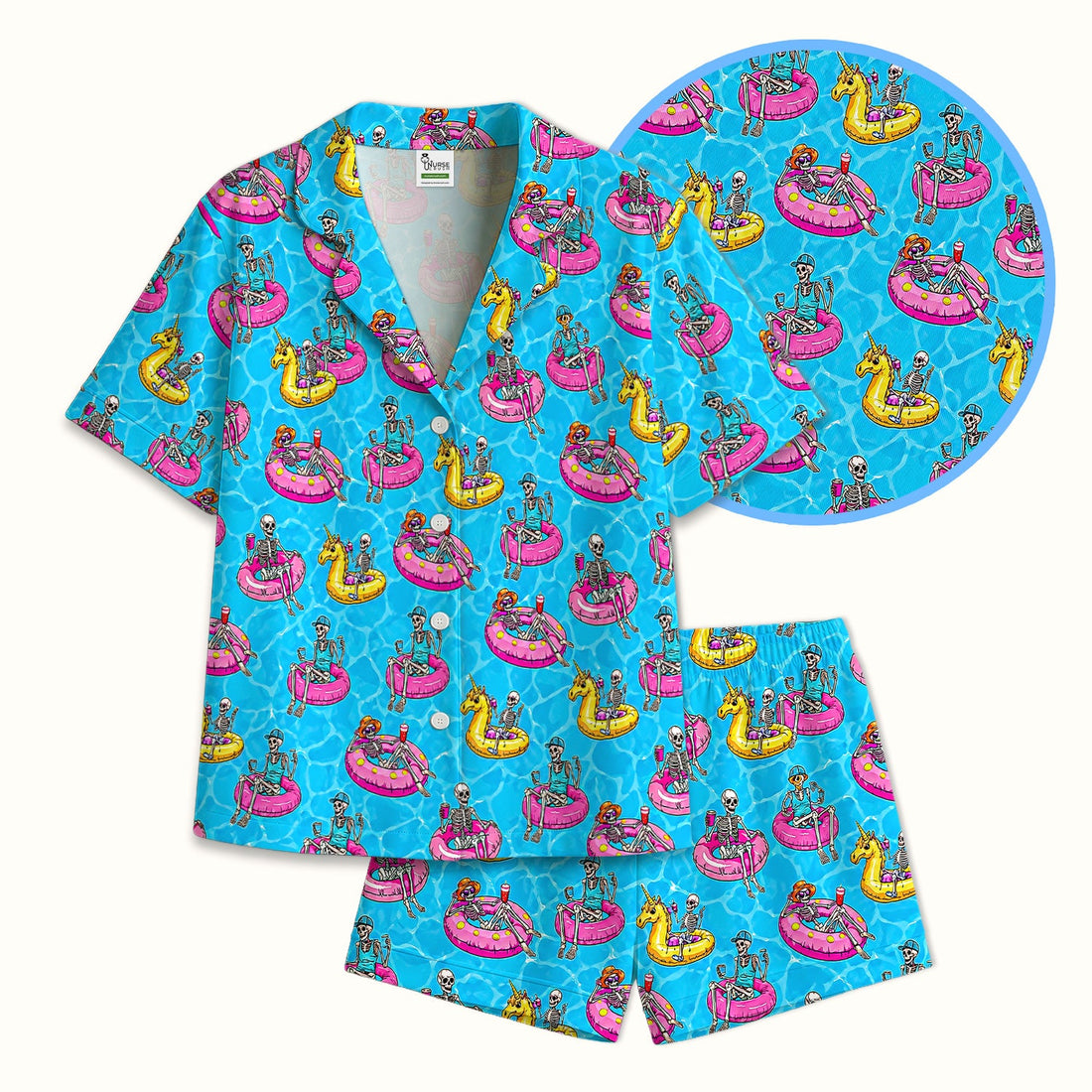 Summerween Skeleton Pool Float Pajama Set
