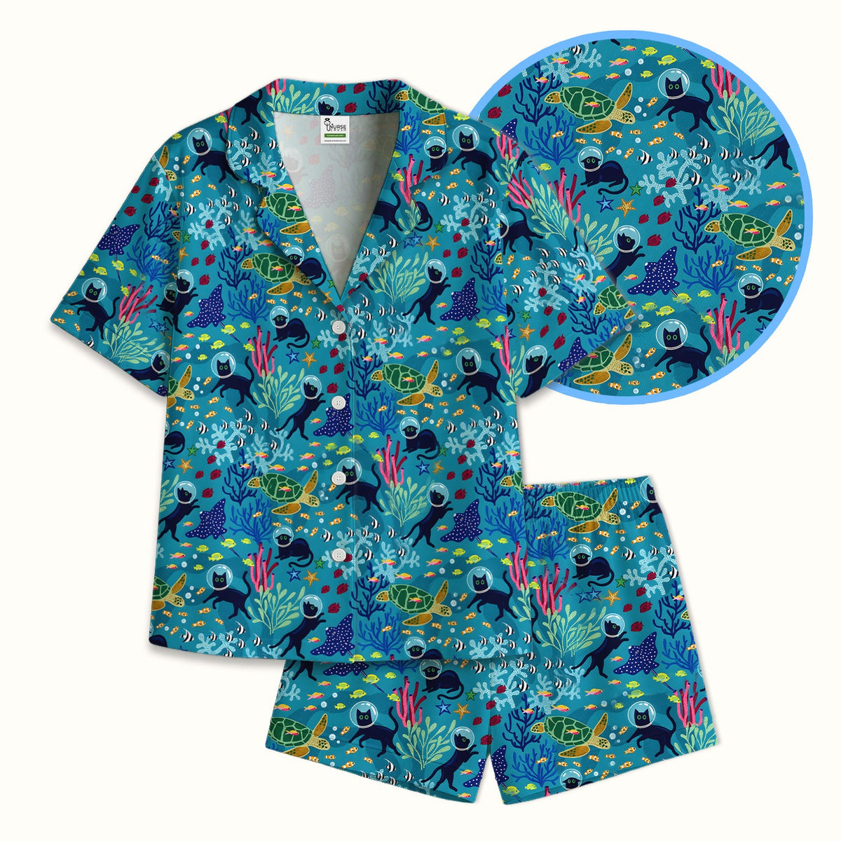 Underwater Cat Turtle Veterinary Pajama Set
