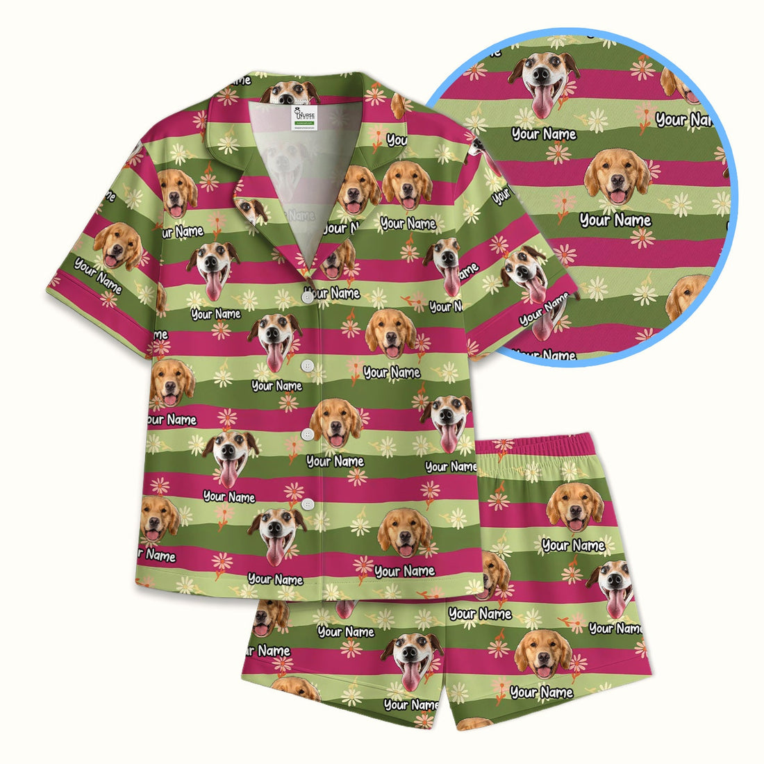 Personalized Dog Photo Spring Stripes Pajama Set