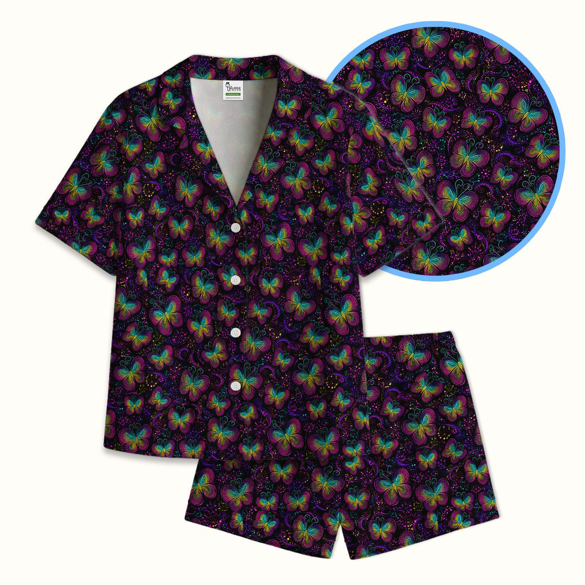 Neon Butterfly Swirl Pajama Set