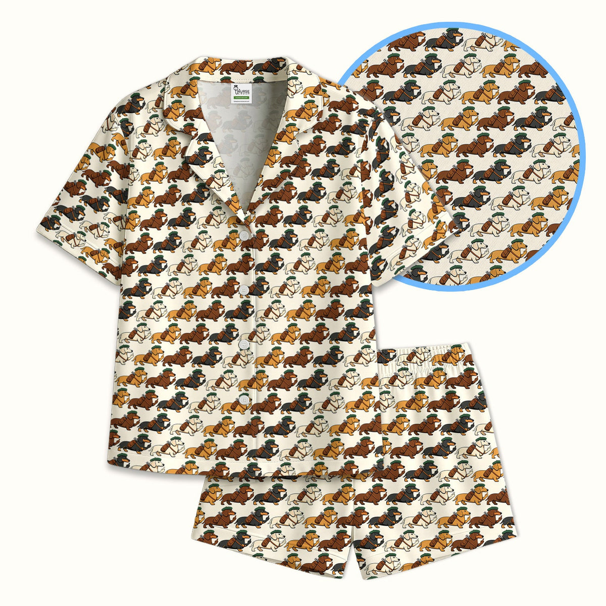 Dachshund Hat And Backpack Nurse Pajama Set