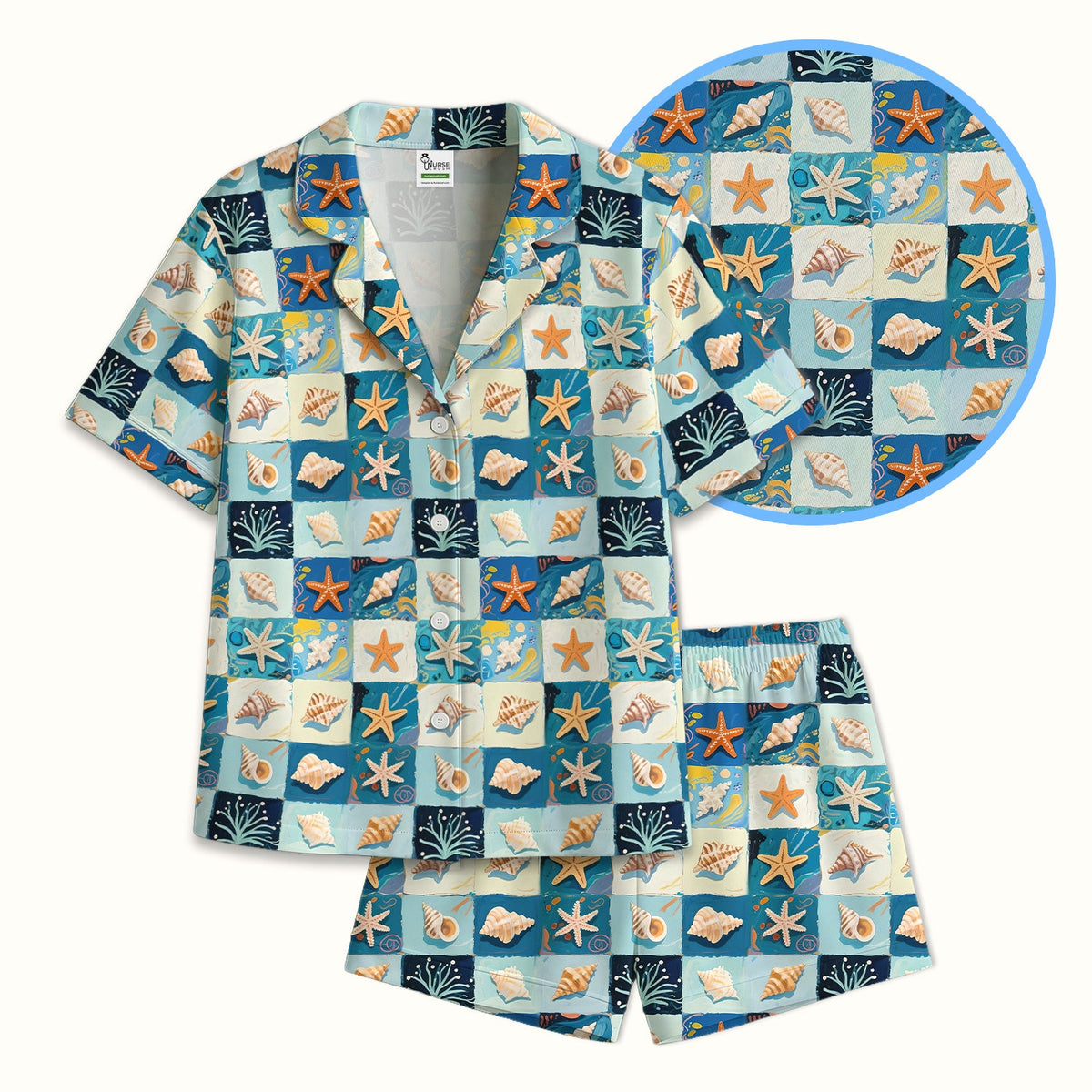 Seashell Starfish Ocean Tile Nurse Pajama Set