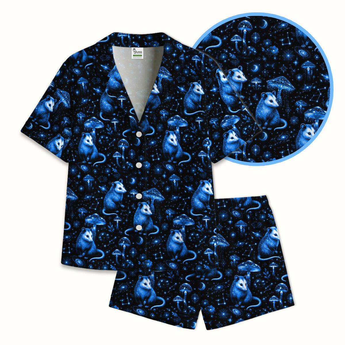 Celestial Blue Opossum Mushroom Nurse Pajama Set