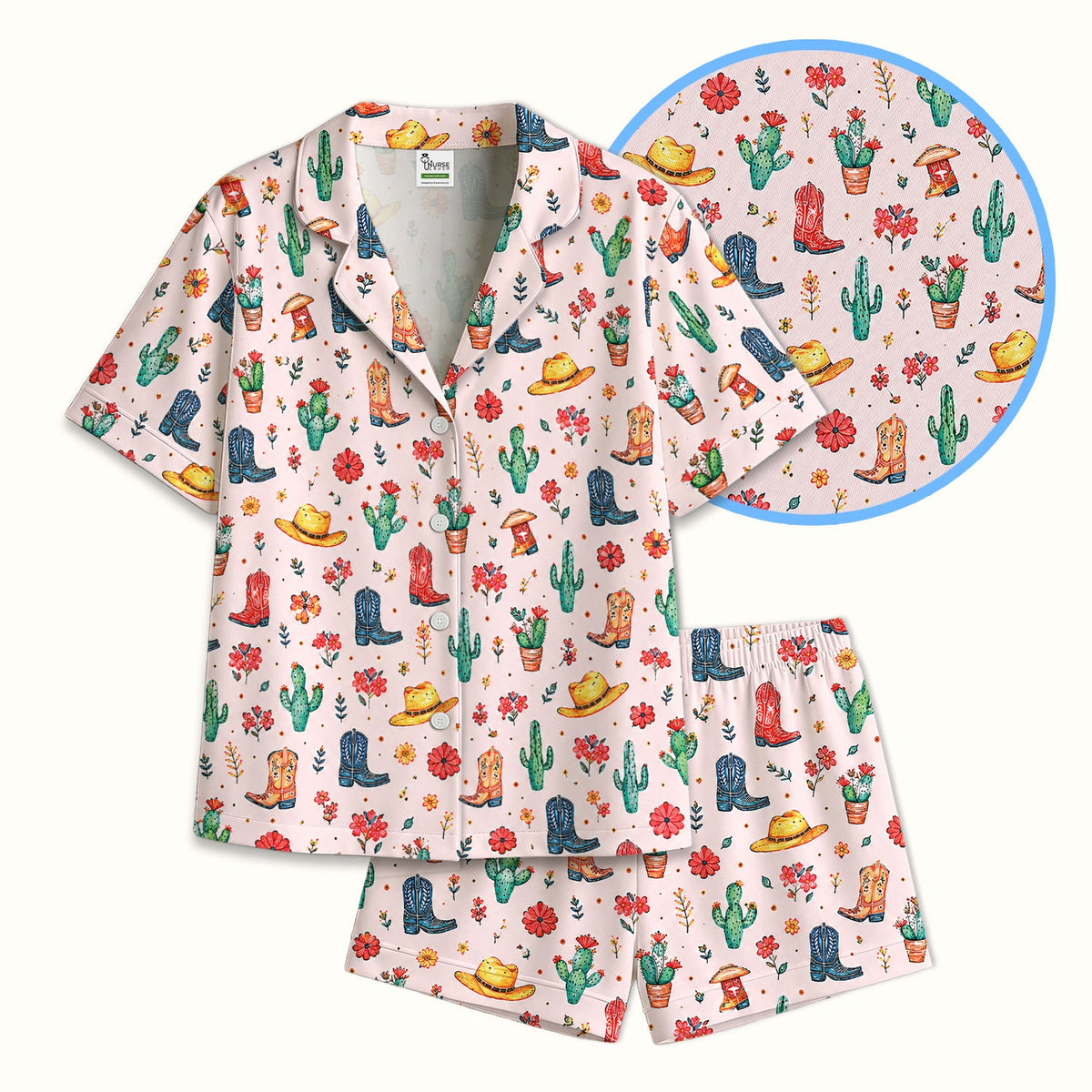 Whimsical Western Cactus Boots Pajama Set