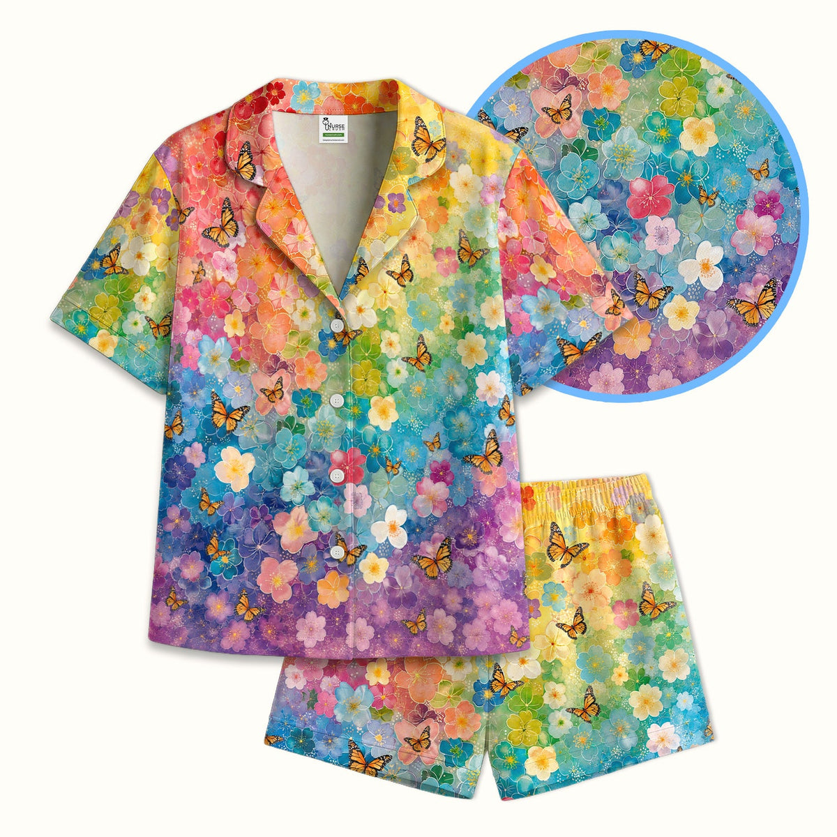 Rainbow Butterfly Floral Blossom Pajama Set