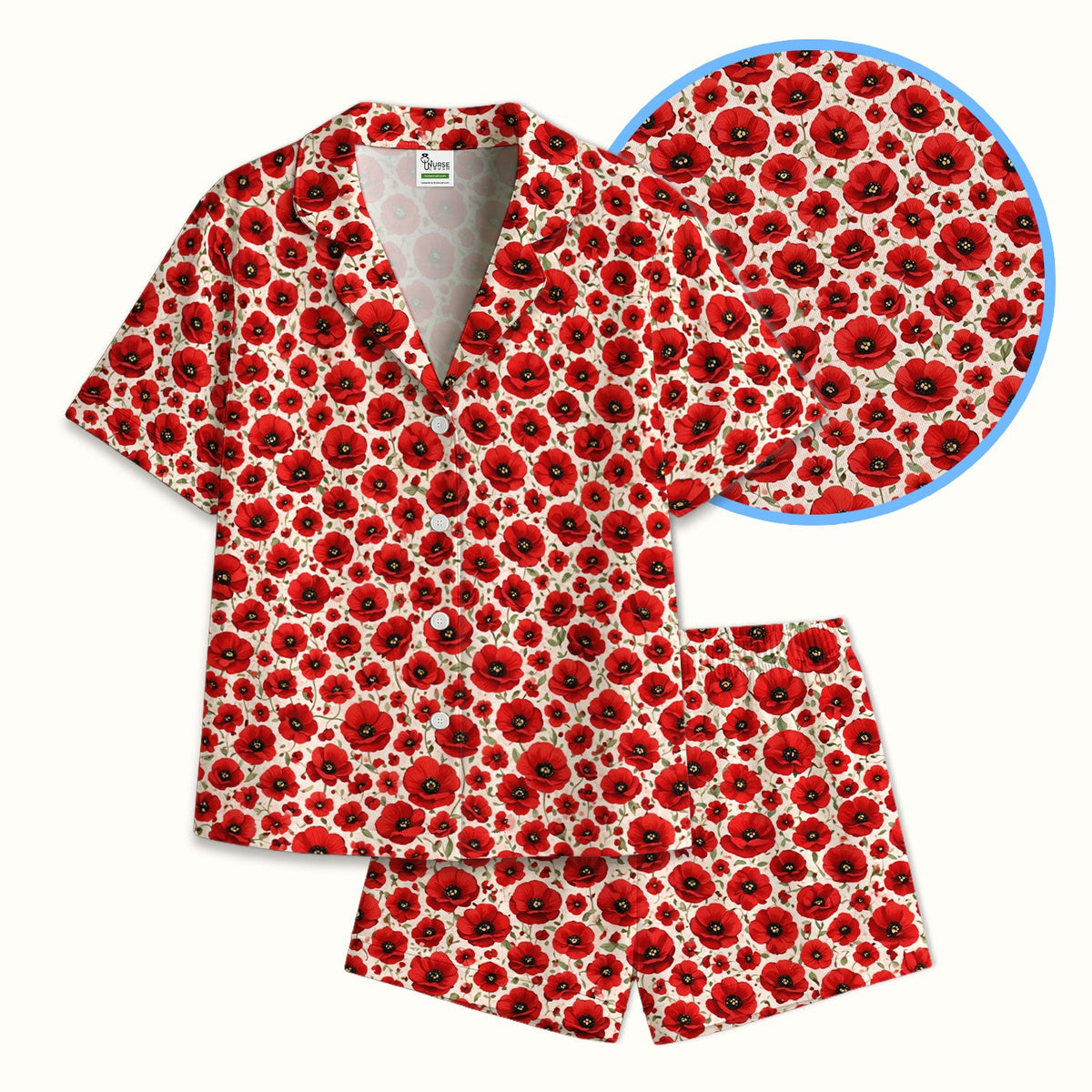 Red Poppy Flower Garden Pajama Set