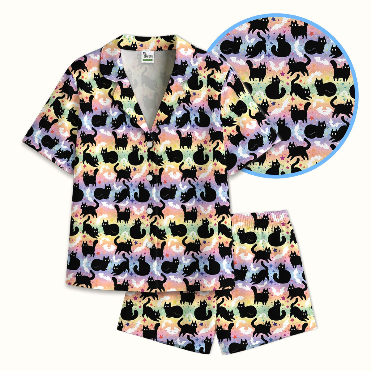 Pastel Star Black Cat Nurse Pajama Set