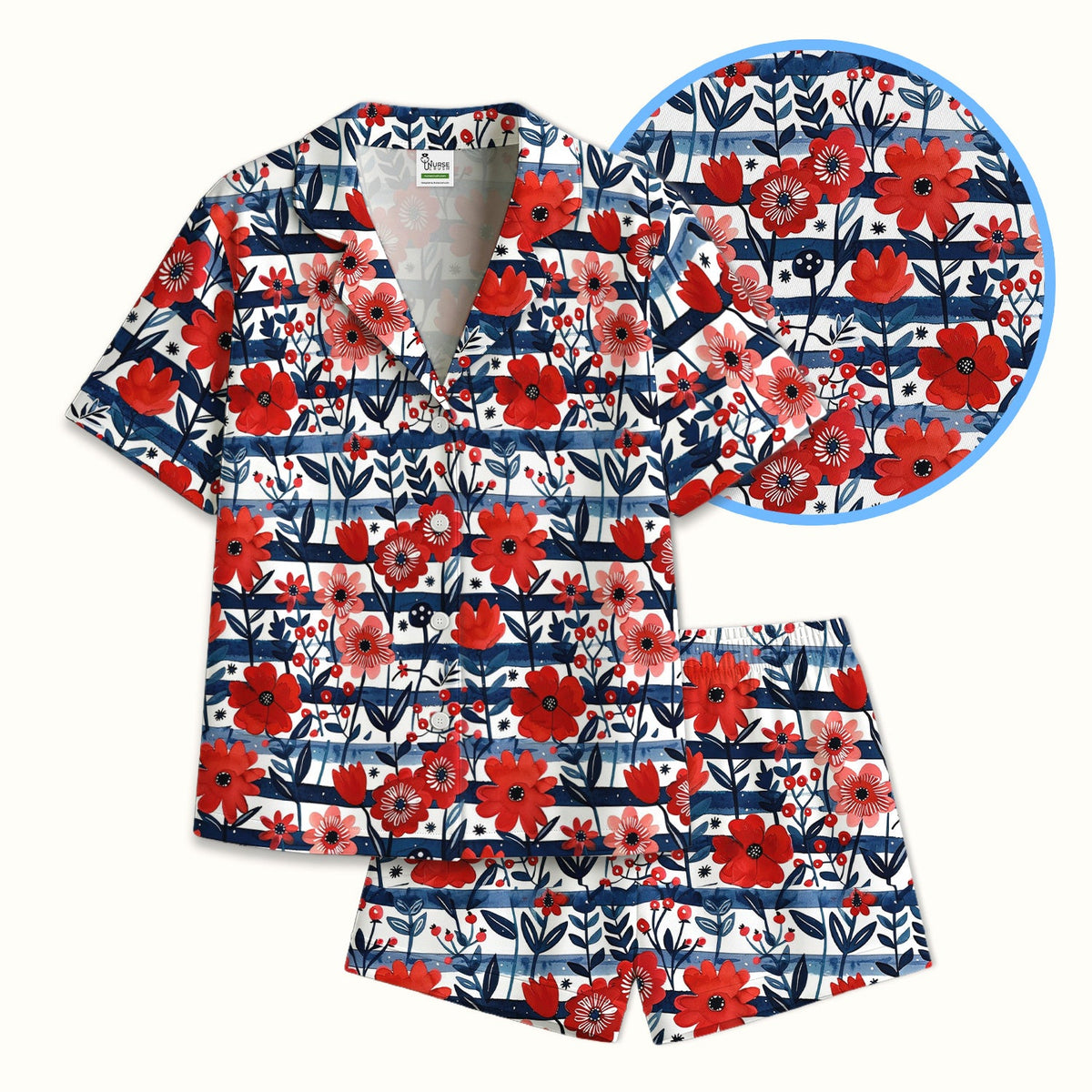 Red Poppy Navy Stripe Pajama Set