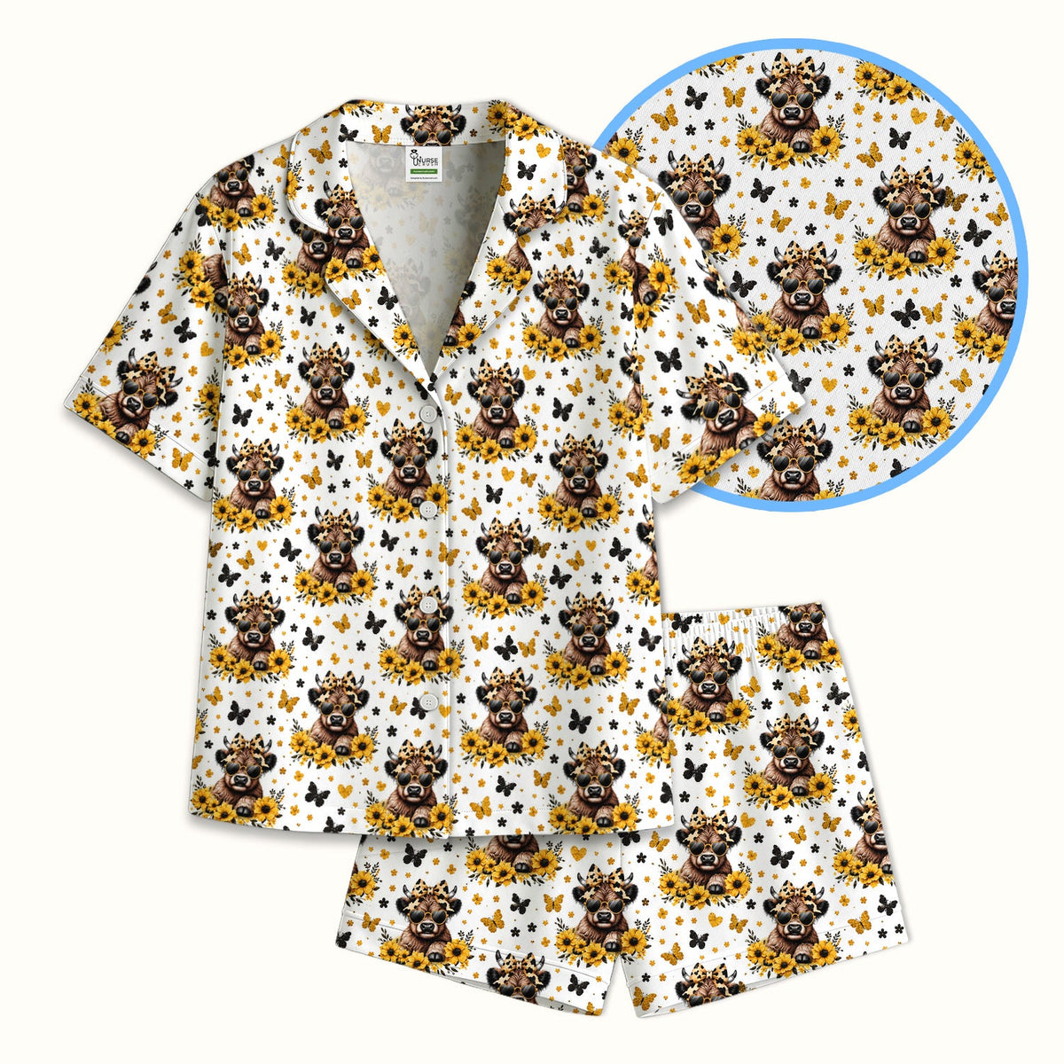 Sassy Highland Cow Sunflower Pajama Set