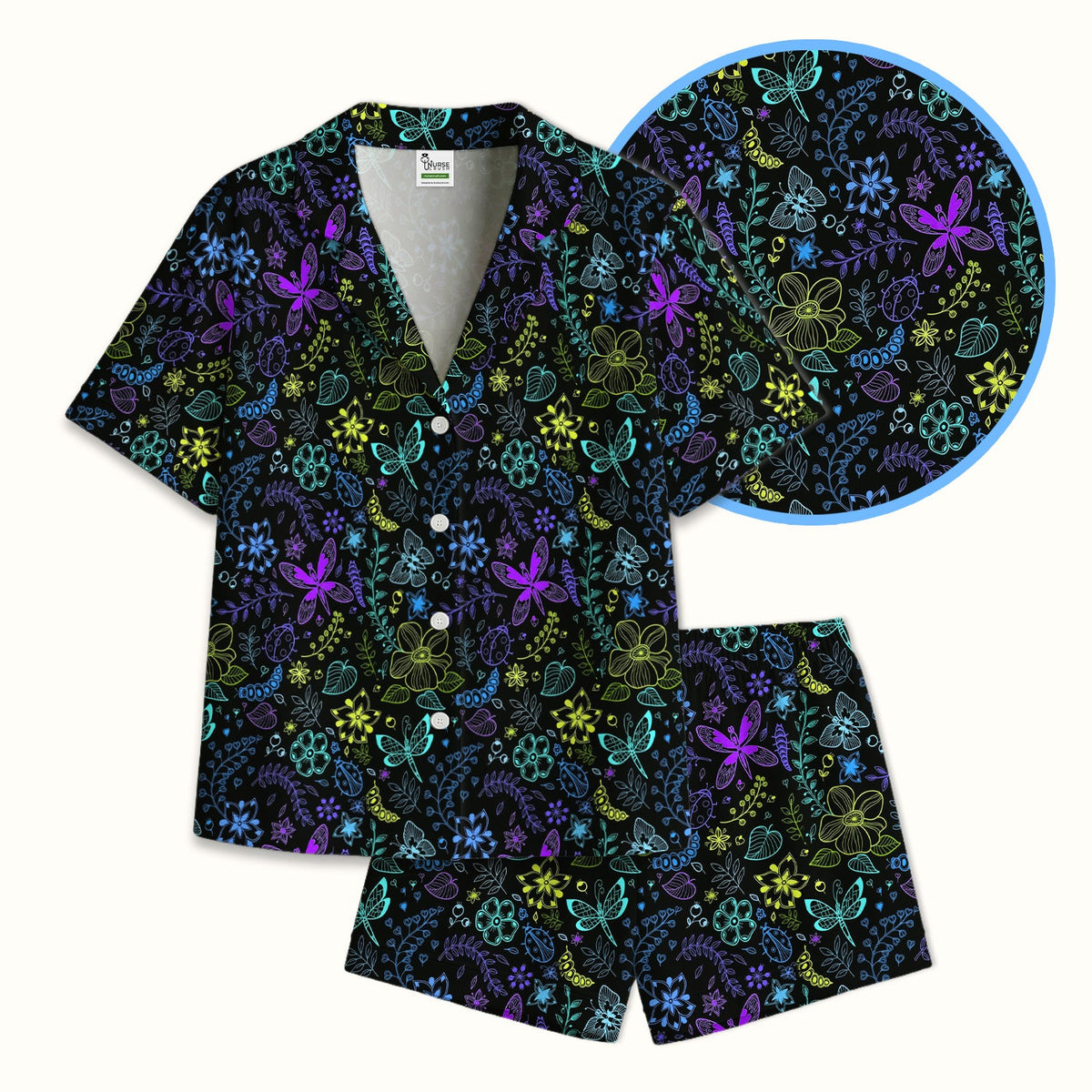 Neon Butterfly Floral Garden Pajama Set