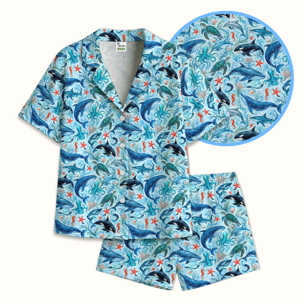 Watercolor Ocean Wildlife Scene Pajama Set