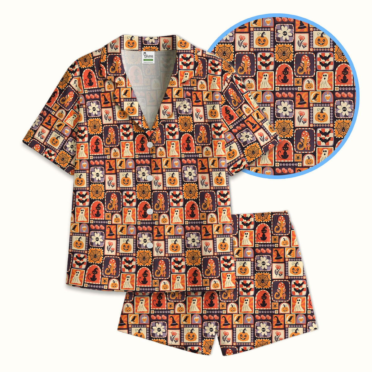 Retro Halloween Patchwork Pajama Set
