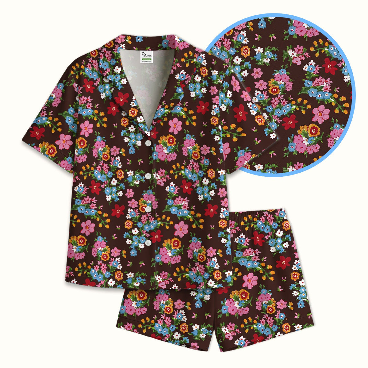 Vintage Floral Bouquet Nurse Pajama Set
