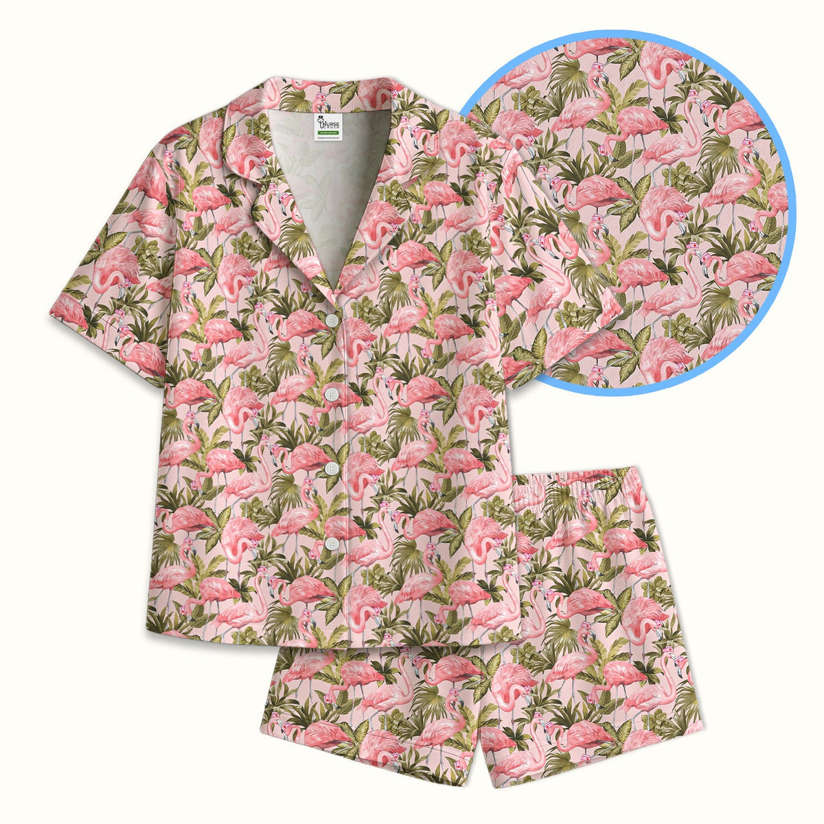 Pink Flamingo Jungle Leaves Pajama Set