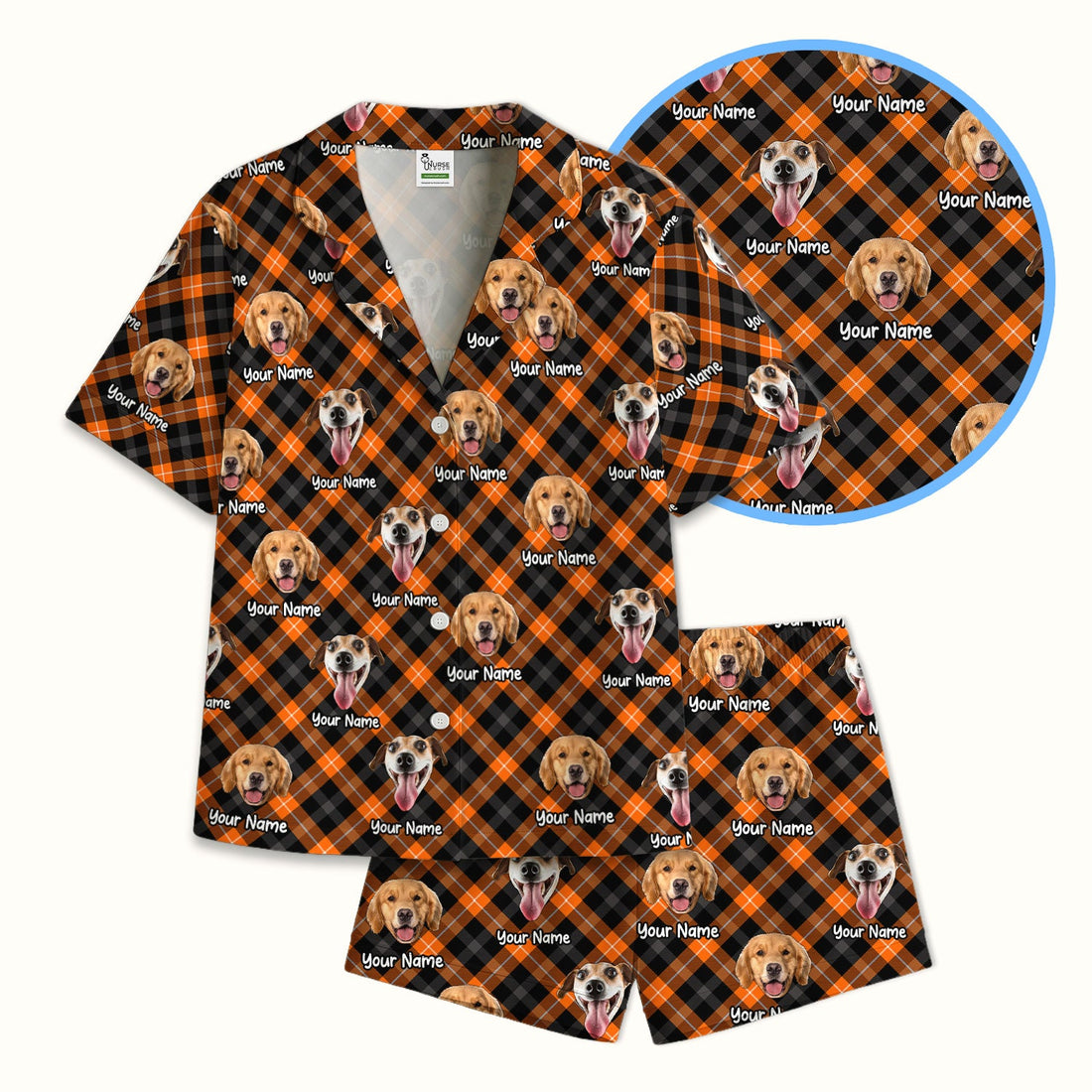 Personalized Halloween Dog Photo Plaid Pajama Set