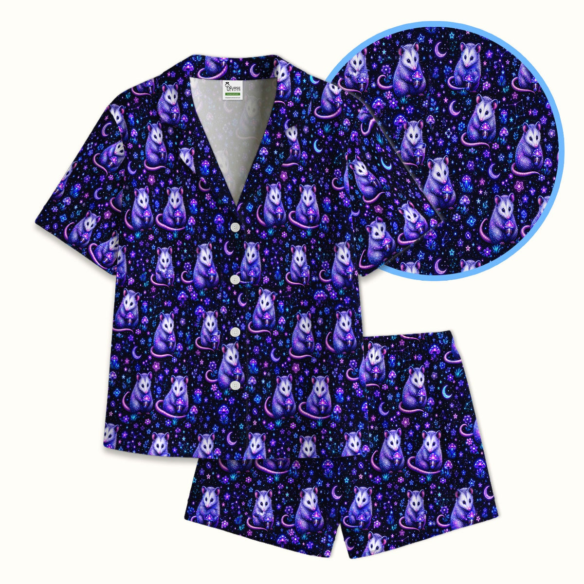 Neon Opossum Mushroom Galaxy Nurse Pajama Set