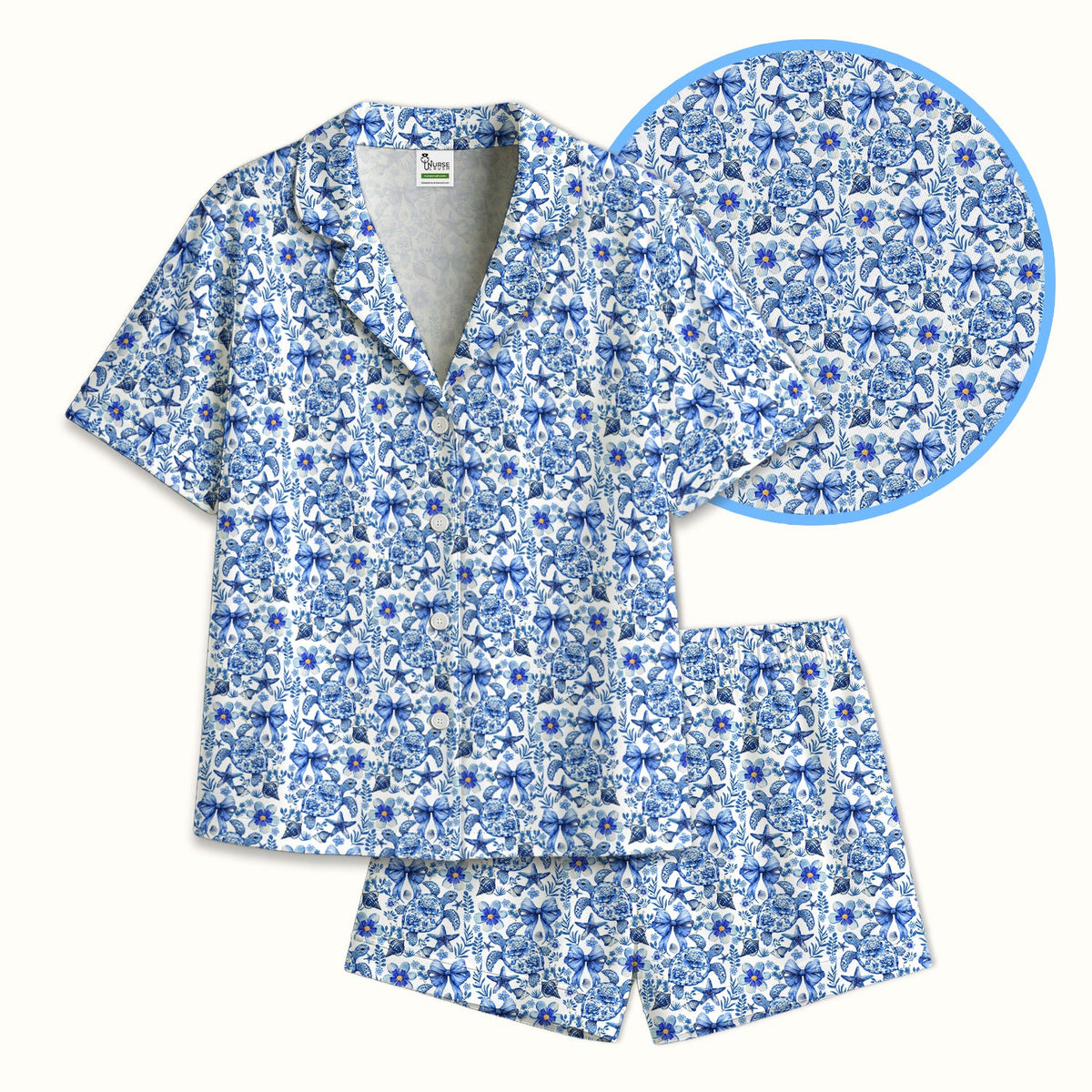 Coastal Turtle Bow Nurse Pajama Set