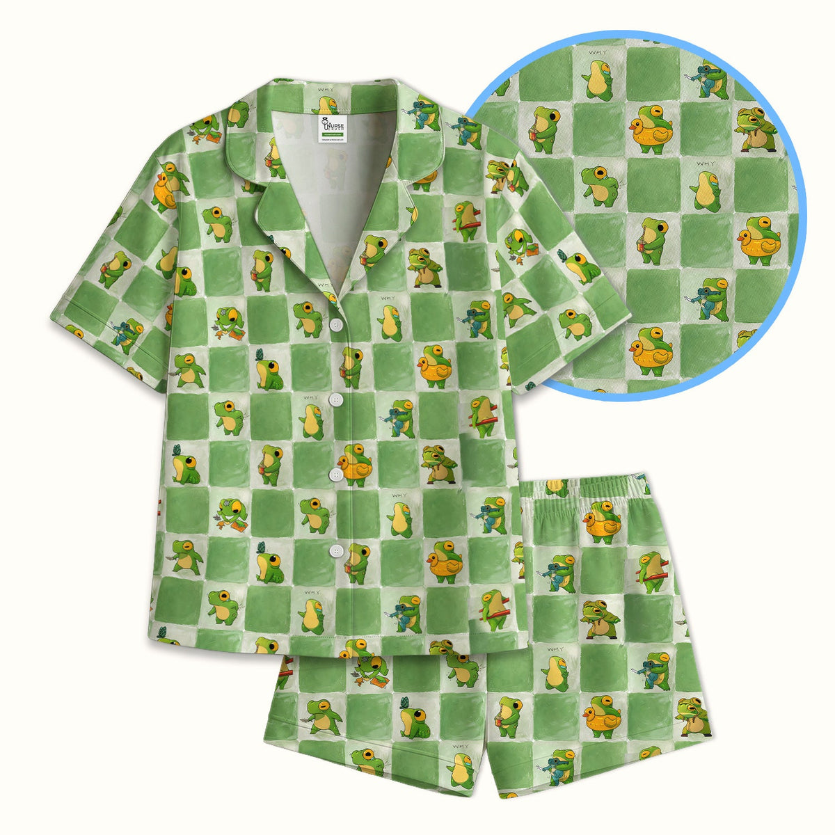 Frog Duck Checkerboard Pajama Set