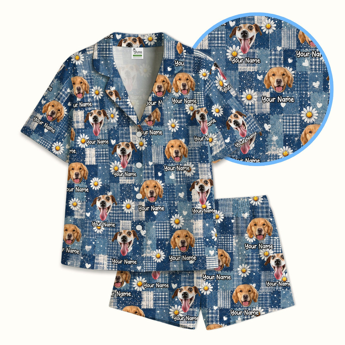 Personalized Dog Photo Patchwork Daisy Pajama Set
