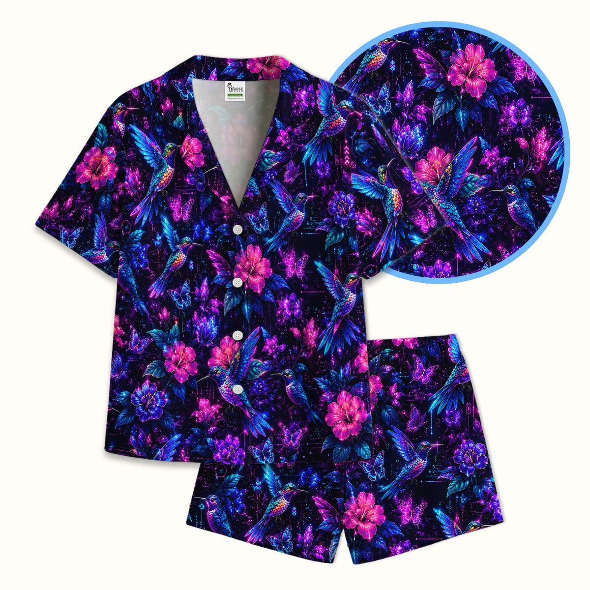 Neon Hummingbird Butterfly Bloom Pajama Set