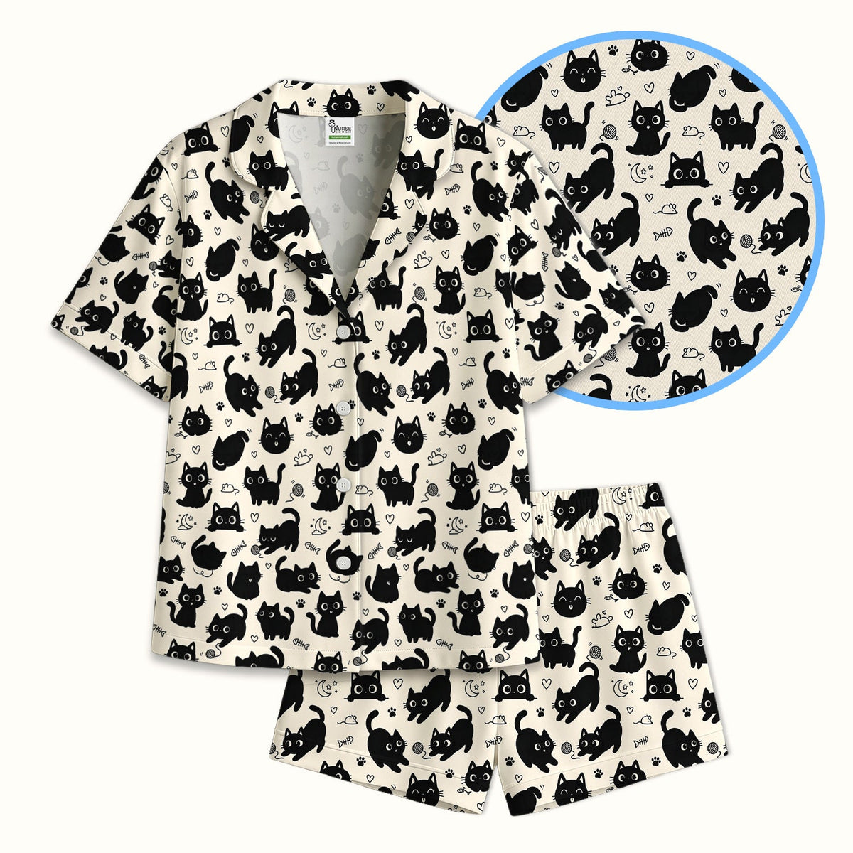 Playful Black Cat Pajama Set