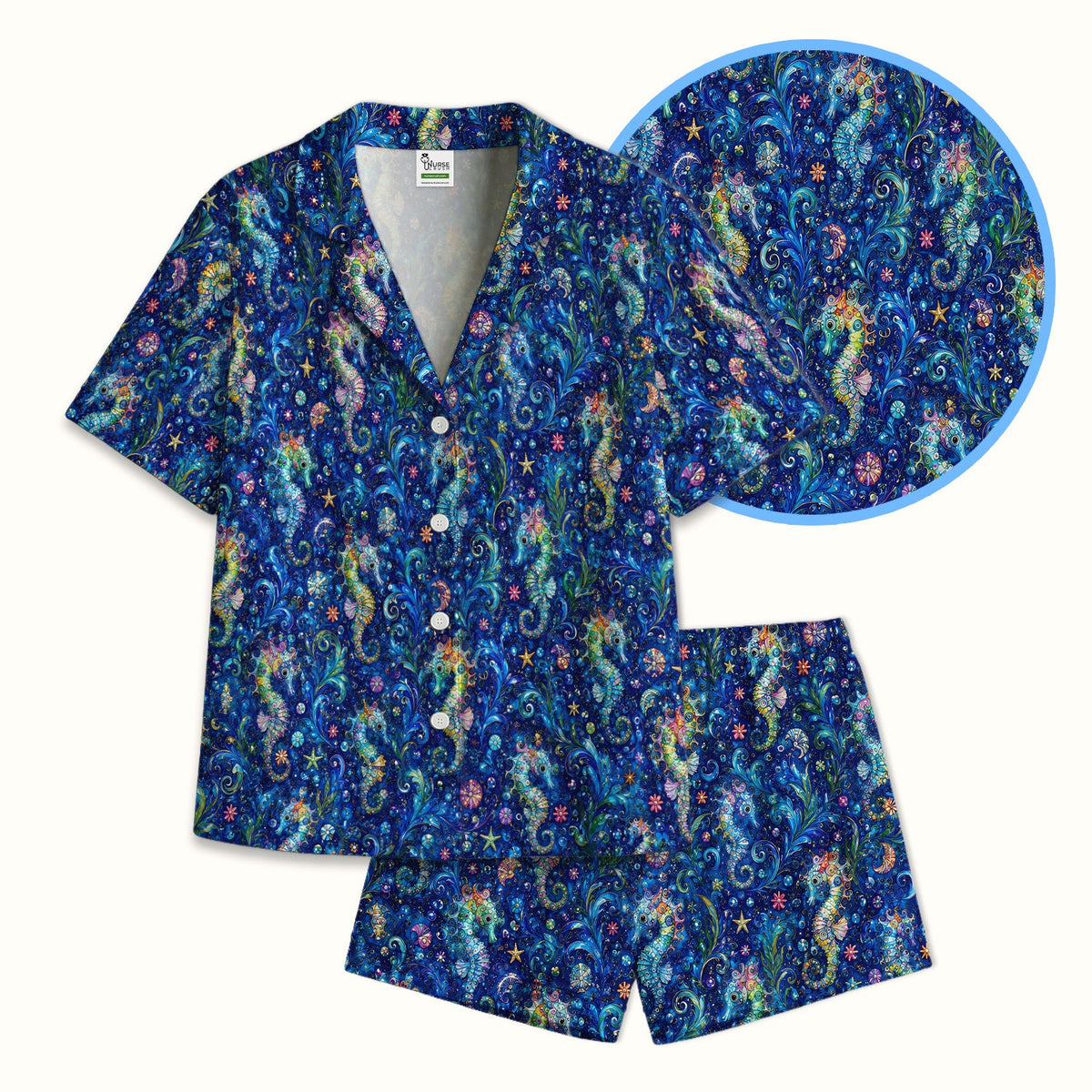 Vibrant Seahorse Ocean Swirl Pajama Set
