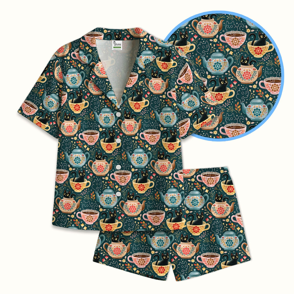 Black Cat Tea Party Veterinary Pajama Set