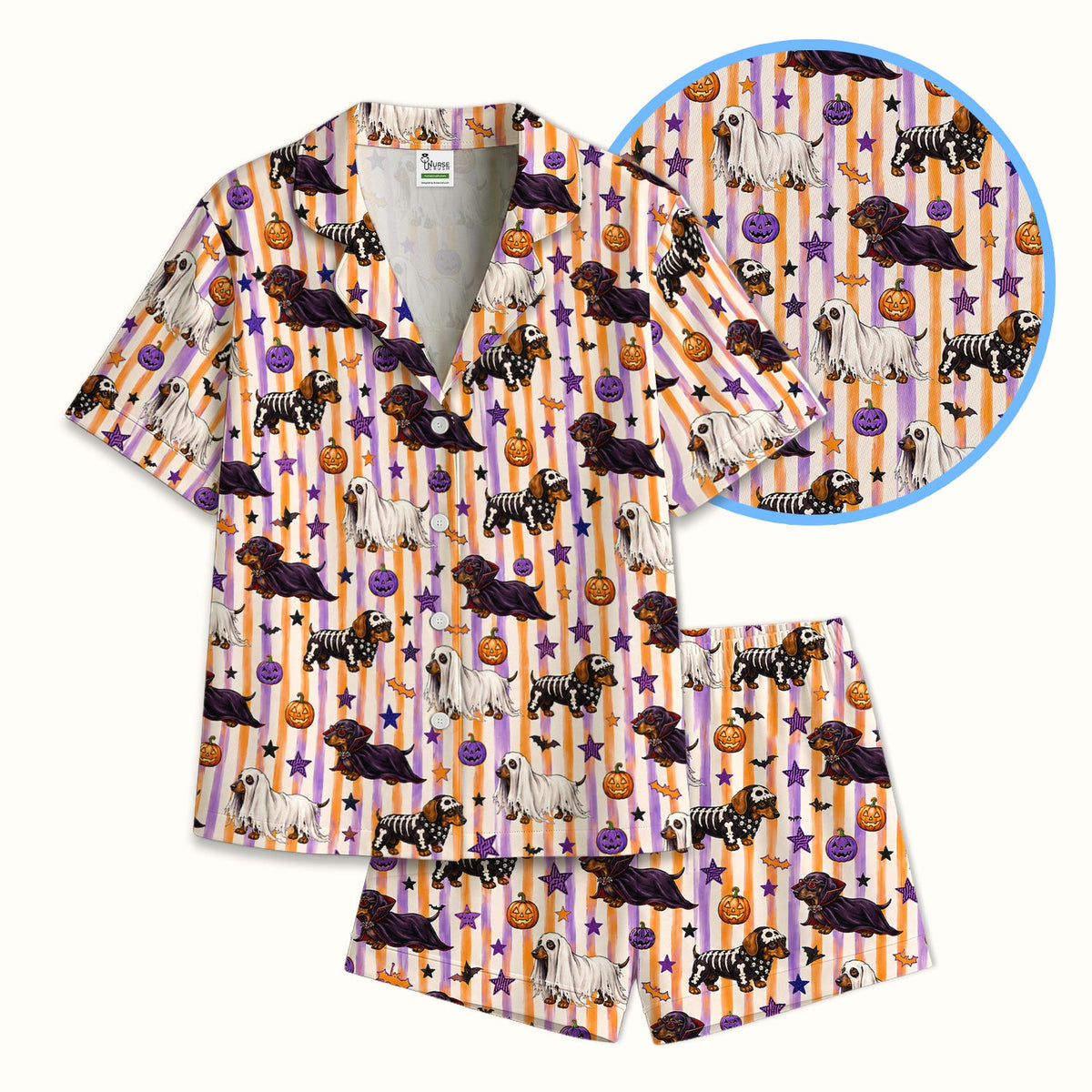 Dachshund Stripe Pajama Set - Halloween Gift For Nurse