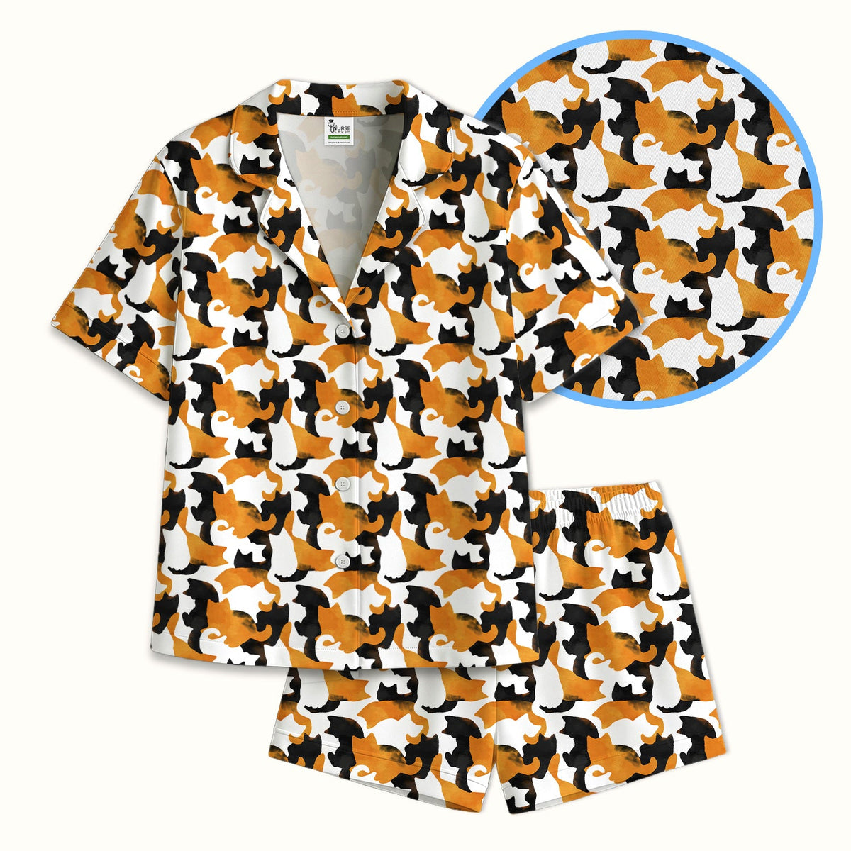Calico Cat Silhouette Nurse Pajama Set