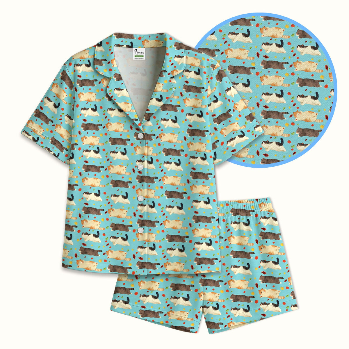 Personalized Chubby Cat Autumn Leaves Pajama Set