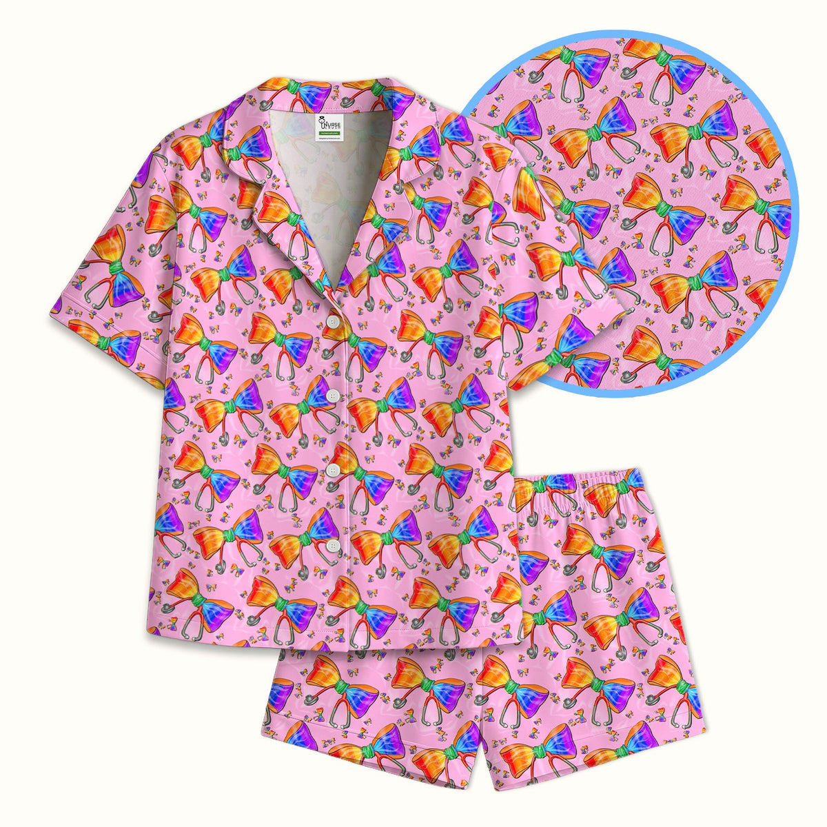Colorful Rainbow Bow Stethoscope Pajama Set