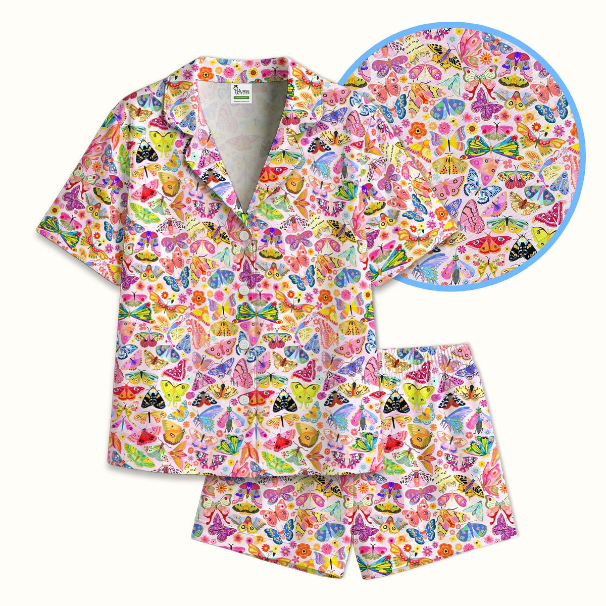 Cute Bright Butterfly Moth Floral Pajama Set