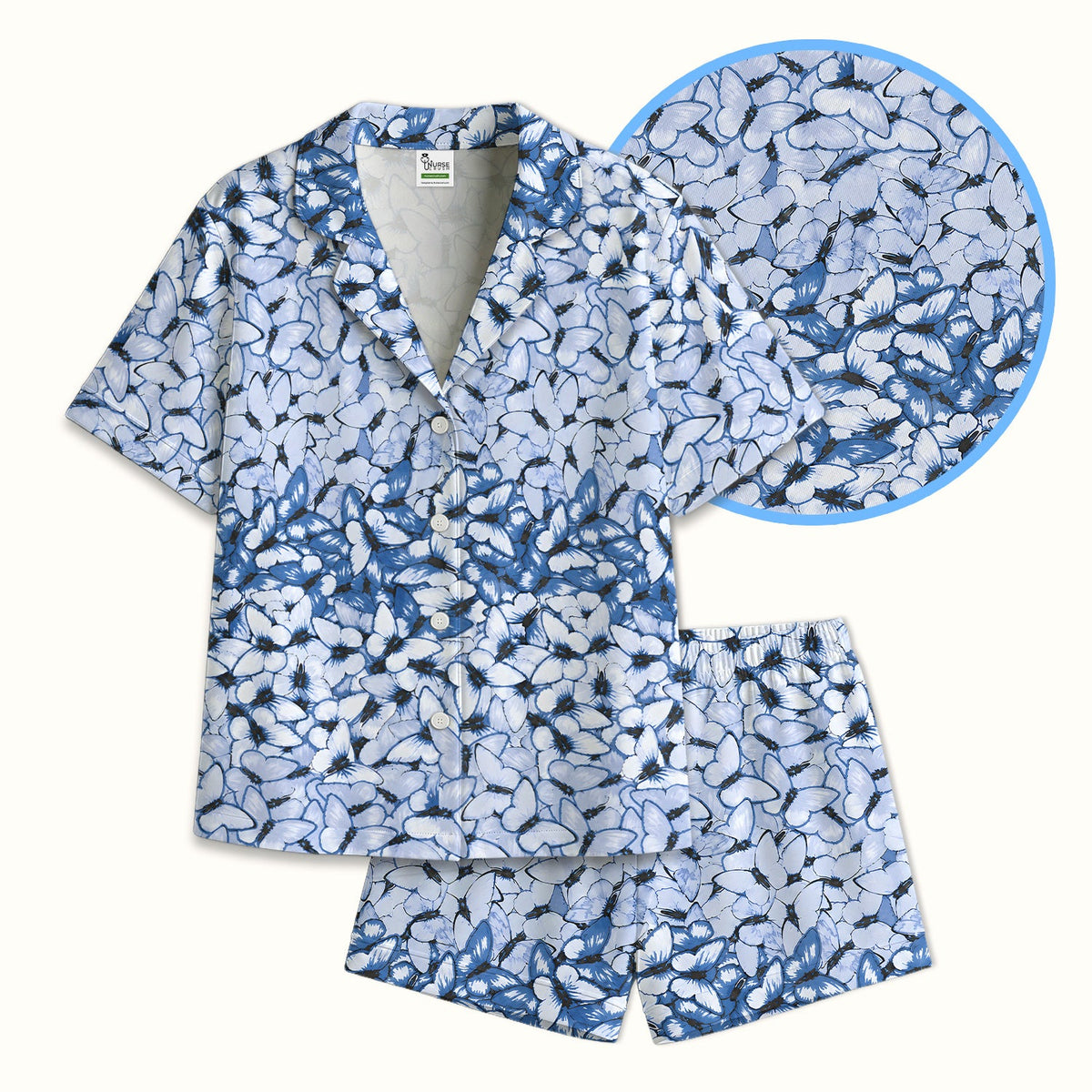 Blue Butterfly Floral Pajama Set