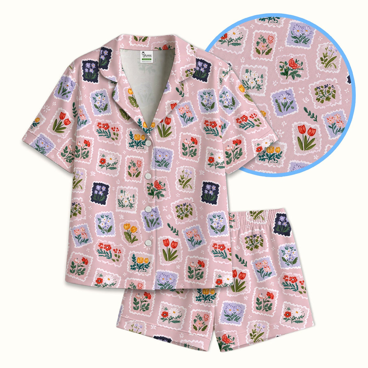 Vintage Flower Stamp Pajama Set