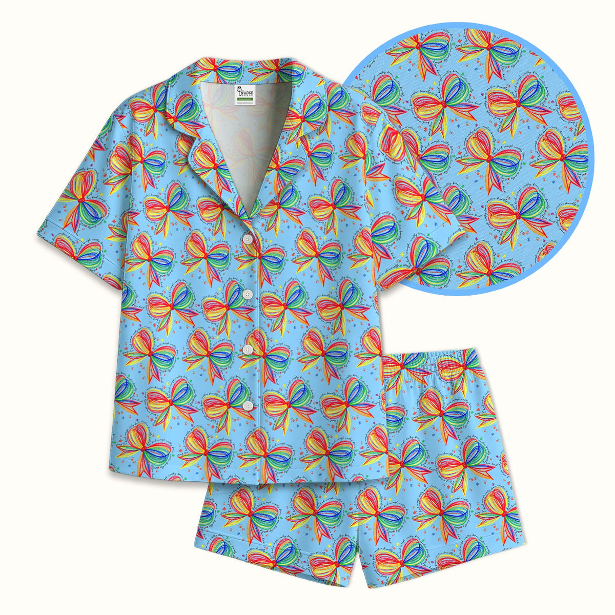 Colorful Rainbow Bow Pajama Set