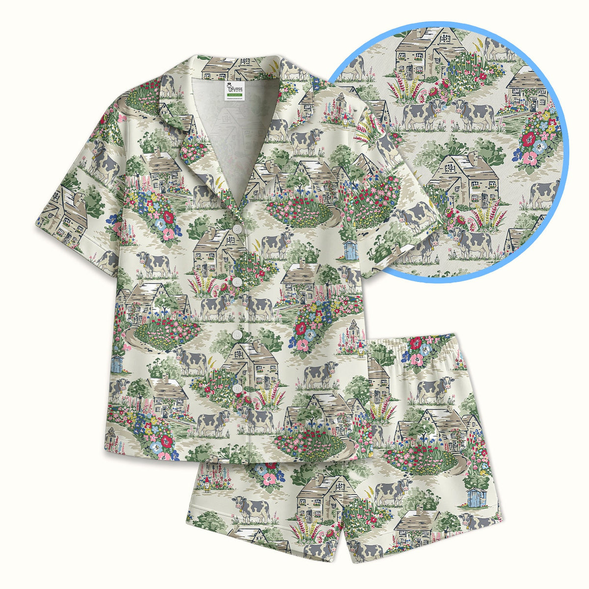 Countryside Cows Cottage Garden Nurse Pajama Set