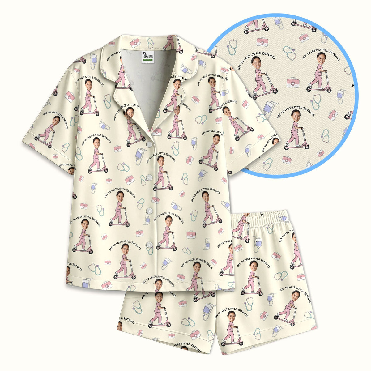 Personalized Pediatric Nurse Scooter Face Pajama Set