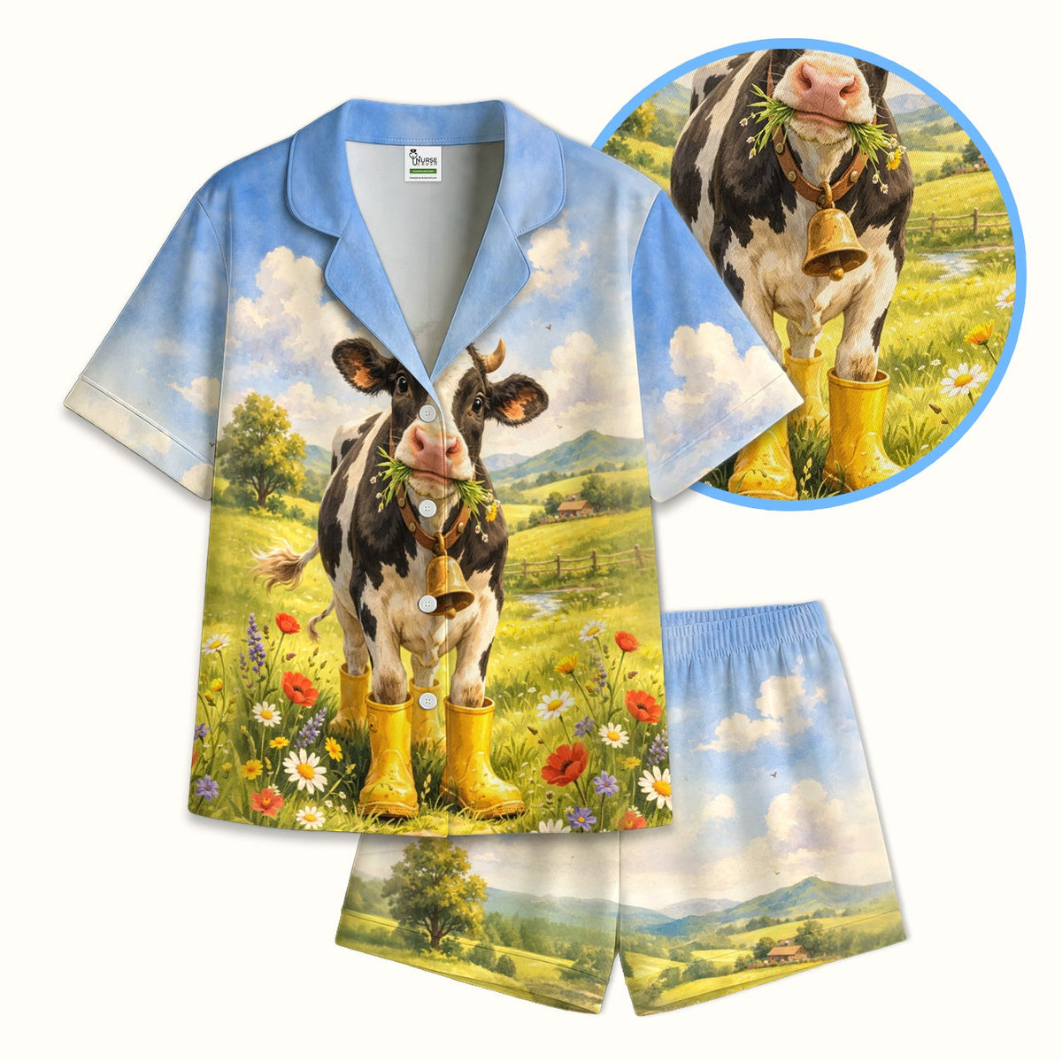 Cow Wearing Boots Nurse Pajama Set