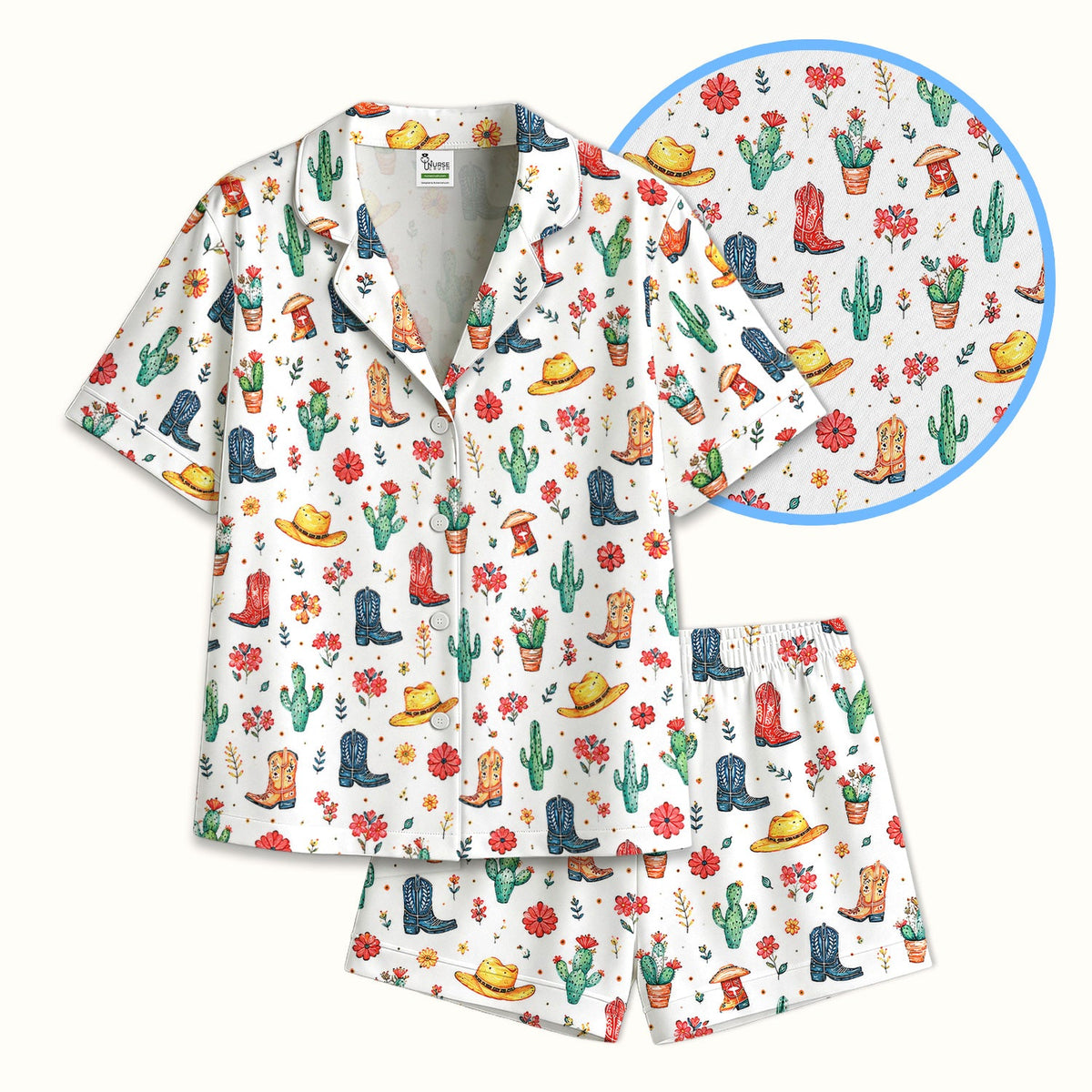 Whimsical Western Cactus Boots Pajama Set