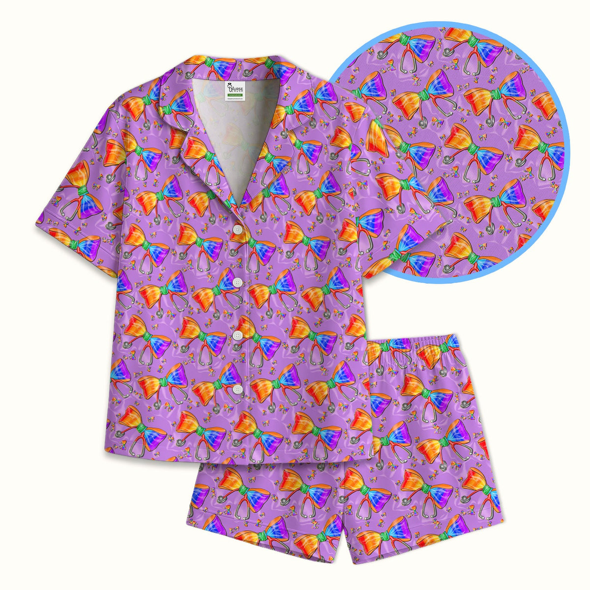 Colorful Rainbow Bow Stethoscope Pajama Set