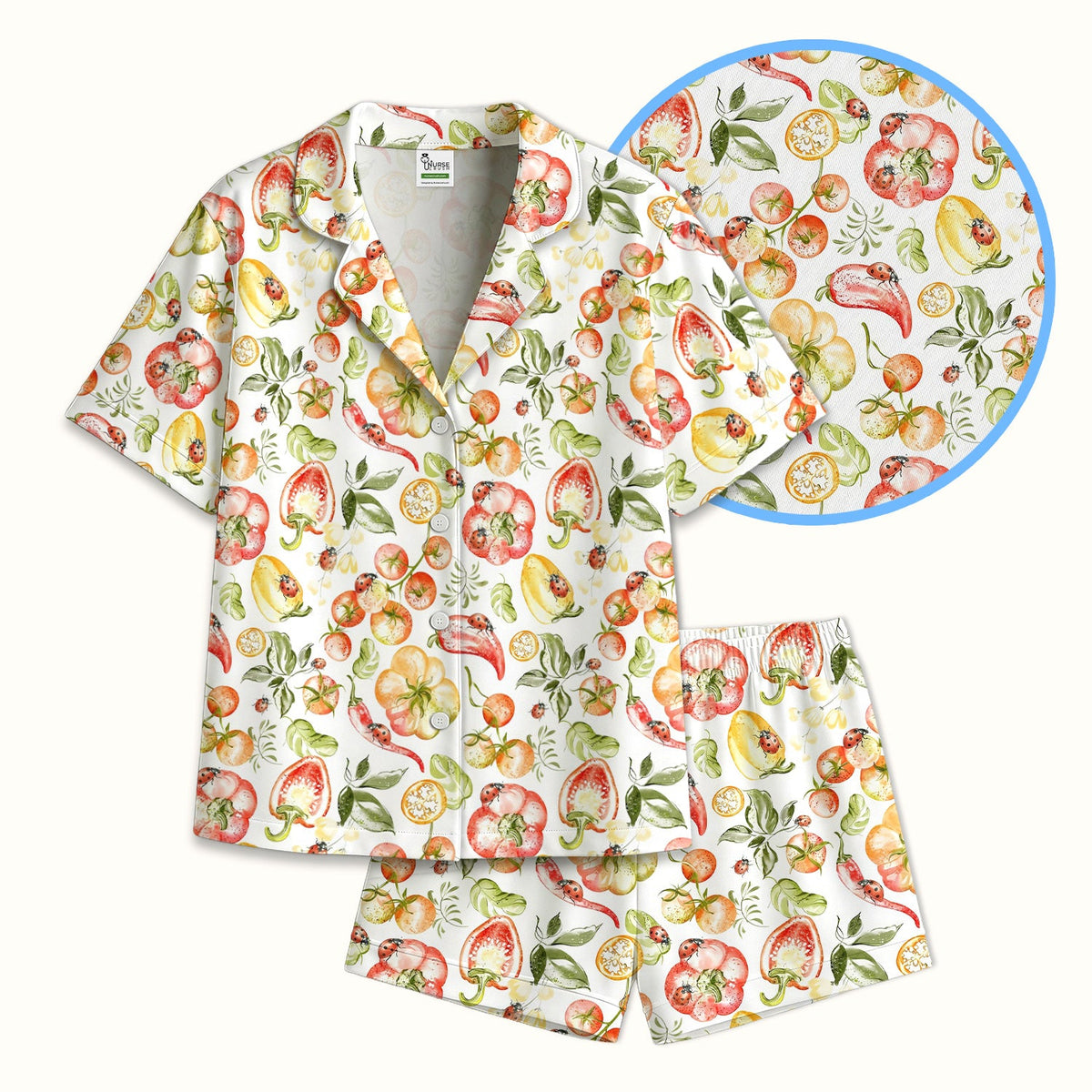 Watercolor Veggie Ladybug Nurse Pajama Set